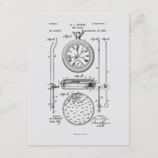 Cartão Postal Cronômetro Antigo, Desenho de Patente de 1889