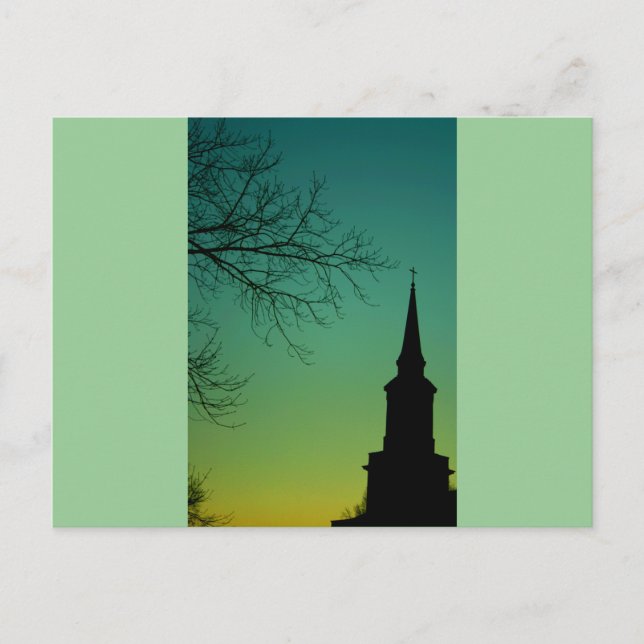 Cartão Postal Cross Church Steple em Twilight (Frente)