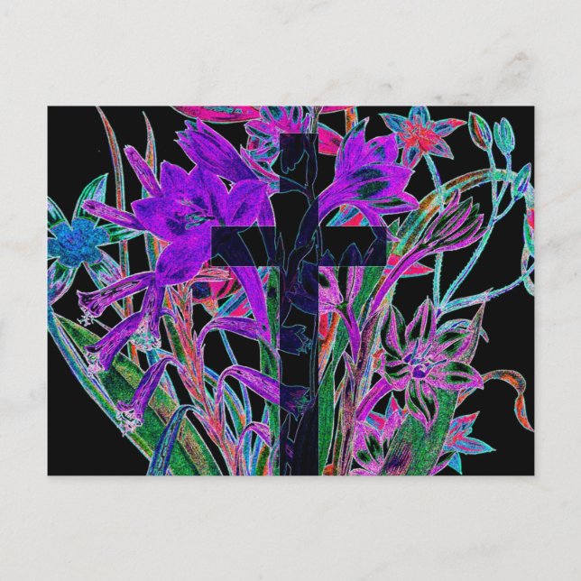 Cartão Postal Cross e Flowers por Amelia Carrie (Frente)