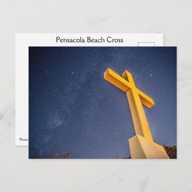 Cartão Postal Cross on Pensacola Beach com Milky way (Frente/Verso)