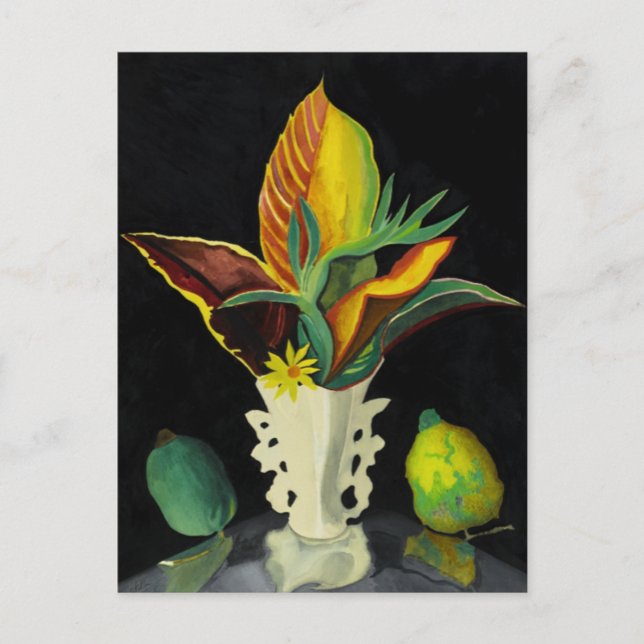 Cartão Postal Croton sai em uma pintura de arte vaso (Frente)