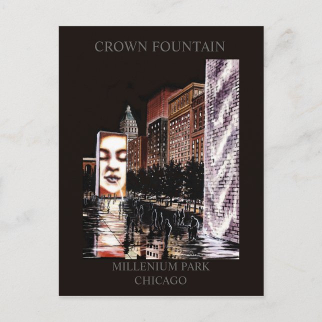 Cartão Postal Crown Fountain Millenium Park Randsom Art (Frente)
