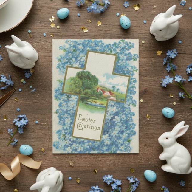 Cartão Postal Crucifixo Antigo de Boas Festas de Páscoa (Criador carregado)