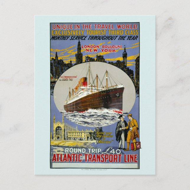 Cartão Postal Cruise Ship, New York Skyline & A London Street (Frente)