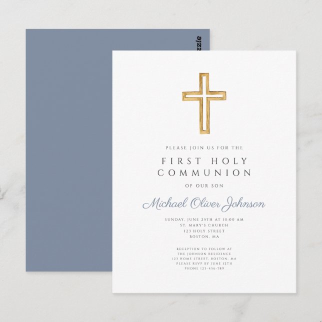 Cartão Postal Cruz Azul Desbotado Menino Religioso Primeira Comu (Frente/Verso)