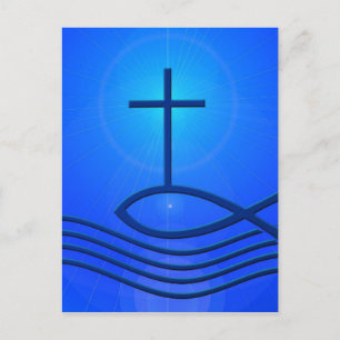 Cartão Postal Cruz azul e peixe (Ichthus)