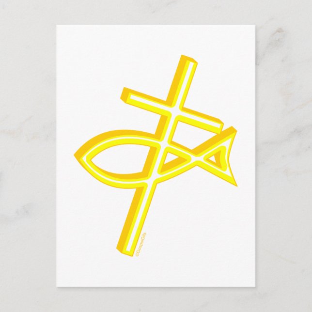 Cartão Postal Cruz Cristã e Peixes (Frente)