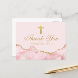 Cartão Postal Cruz Cristã em Ouro Rosa Personalizada Obrigado