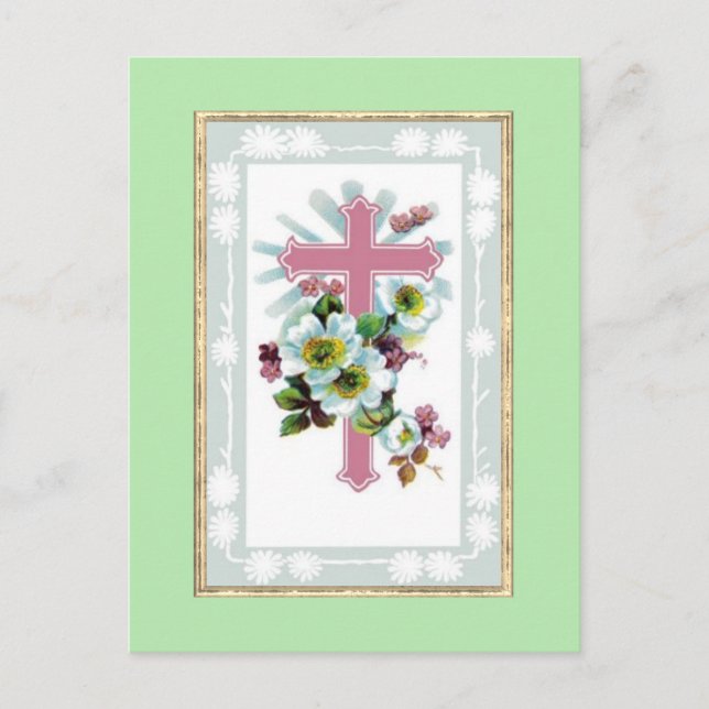 Cartão Postal Cruz Cristã Rosa (Frente)