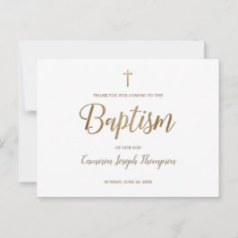 Cartão Postal Cruz de Ouro Simples Branco Obrigado Batismo Menin