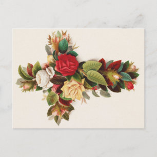 Cartão Postal Cruz de rosas, ilustração da era vitoriana