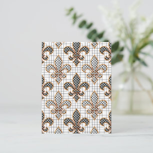 Cartão Postal Cruz Preto e Branco Xadrez Bolinhas Flor-de-lis 