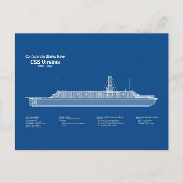 Cartão Postal CSS Virginia - Planos de Projeto de Embarcação ABD (Frente)
