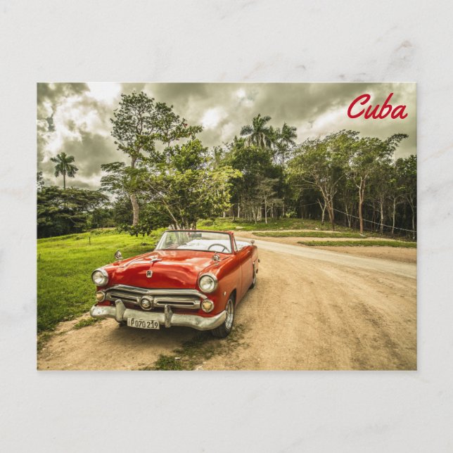 Cartão Postal Cuba, carro vermelho clássico (Frente)