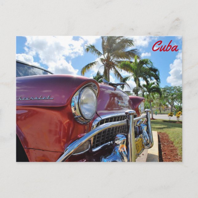Cartão Postal Cuba, Carro Vermelho Clássico (Frente)