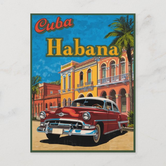 Cartão Postal Cuba Habana Classic Car & Colorful Street Viagem (Frente)