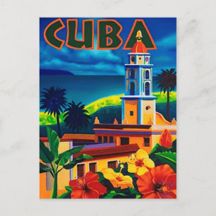 Cartão Postal Cuba, ilha tropical, torre da cidade, vintage, via