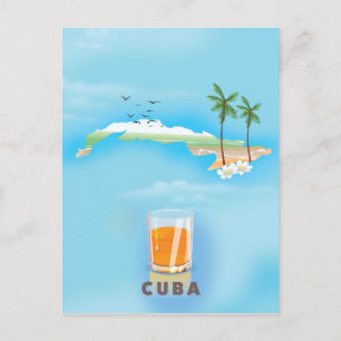 Cartão Postal Cuba mapa ilustrado de viagem pôster