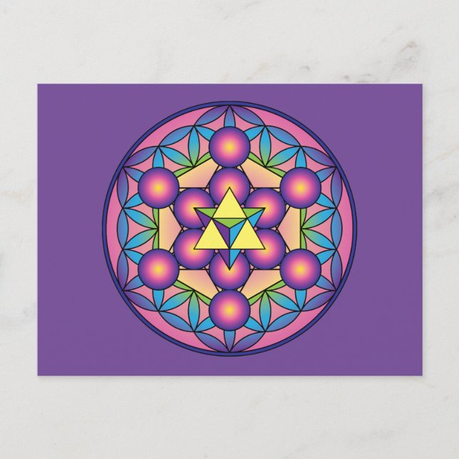 Cartão Postal Cubo de Metatron Merkaba na Flor da Vida (Frente)