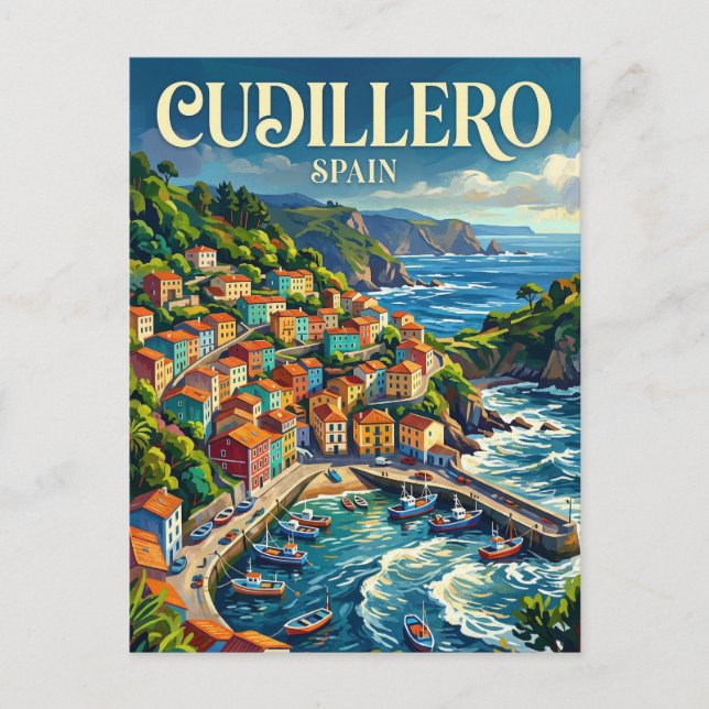Cartão Postal Cudillero Espanha (Frente)