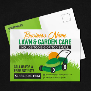 Cartão Postal Cuidado com o Jardim e Relvado Verde e Laranja - T