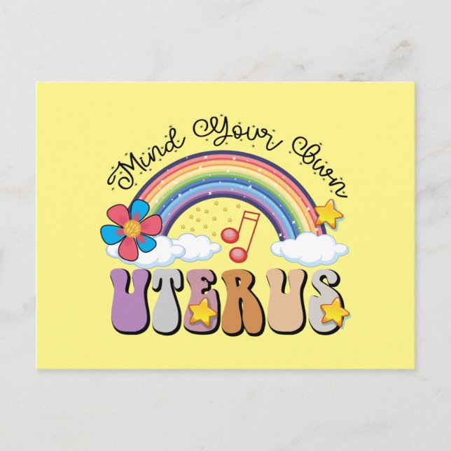 Cartão Postal Cuide do Seu Útero Feminista Escolha Pró-Rainbow (Frente)