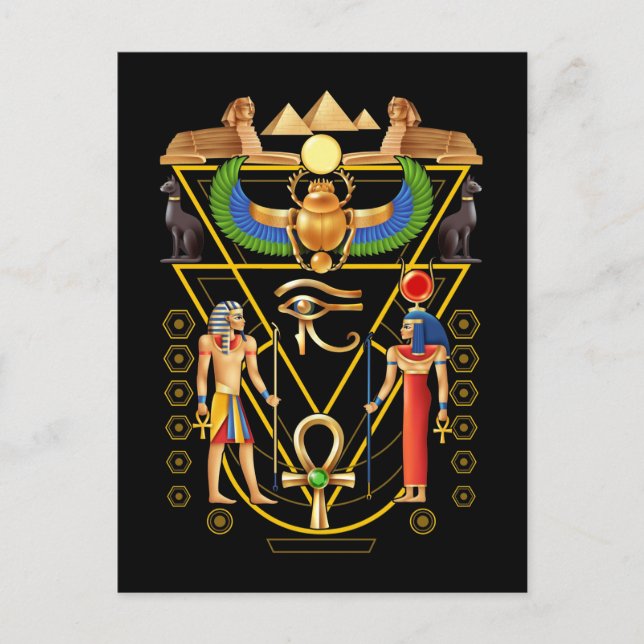 Cartão Postal Cultura Egípcia Artefato Scarab Ankh Horus Eye (Frente)