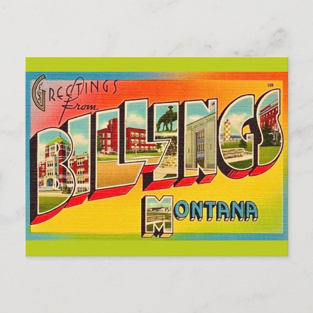 Cartão Postal Cumprimento Retro Billings MT (Frente)