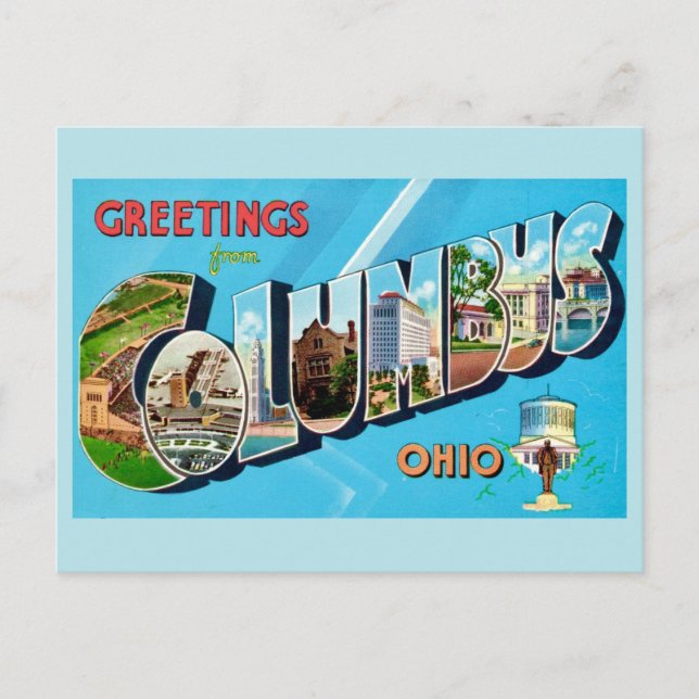 Cartão Postal Cumprimento Retro Columbus Ohio  (Frente)