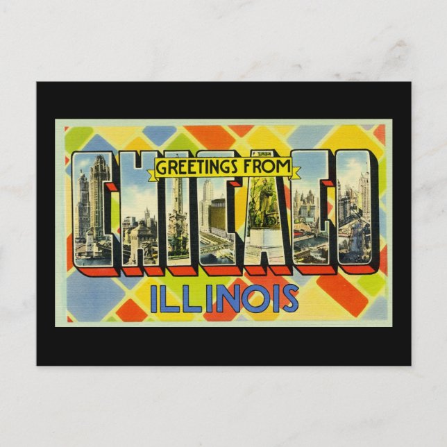 Cartão Postal Cumprimentos de Chicago Illinois (Frente)