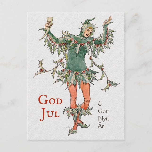 Cartão Postal Cumprimentos de Natal Walter Crane Holly (Järneksm (Frente)