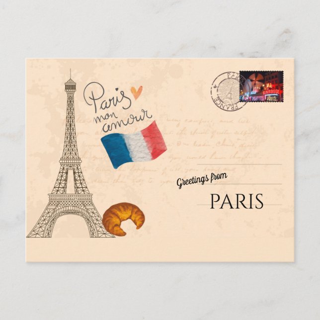 Cartão Postal Cumprimentos de Paris (Frente)