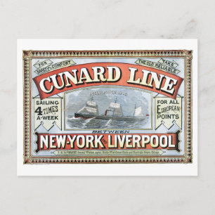 Cartão Postal Cunard Line New York Liverpool 1875