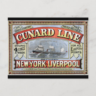 Cartão Postal Cunard Line New York Liverpool Poster