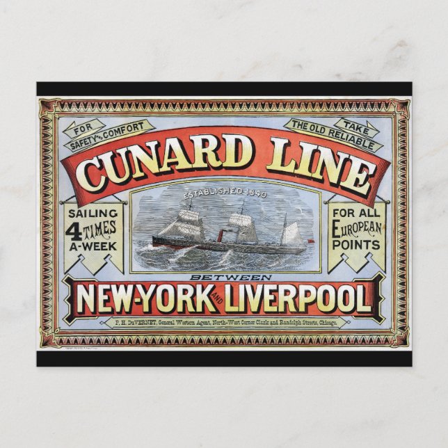 Cartão Postal Cunard Line New York Liverpool Poster (Frente)