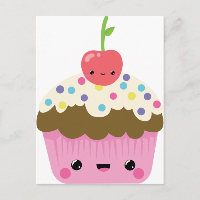 Cartão Postal Cupcake bonito de Kawaii (Frente)
