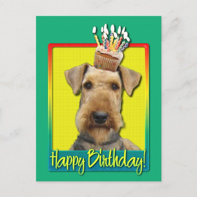 Cartão Postal Cupcake de aniversário Airedale (Frente)