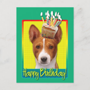 Cartão Postal Cupcake de aniversário - Basenji