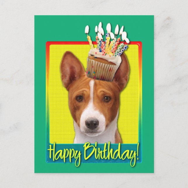 Cartão Postal Cupcake de aniversário - Basenji (Frente)