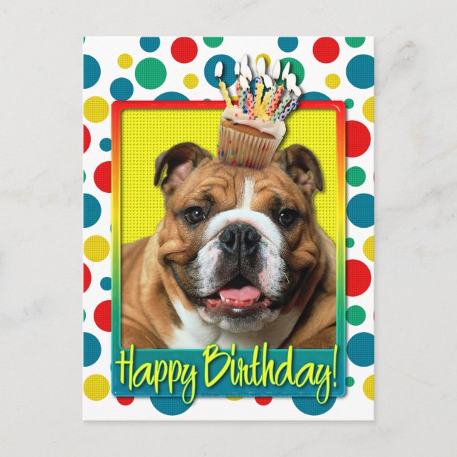 Cartão Postal Cupcake de aniversário - Bulldog - Escuro (Frente)