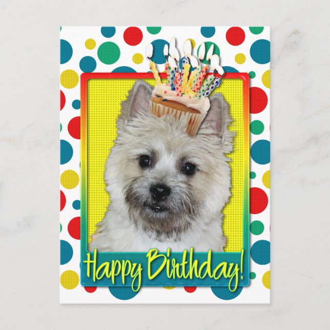 Cartão Postal Cupcake de aniversário - Cairn Terrier - Urso de p (Frente)