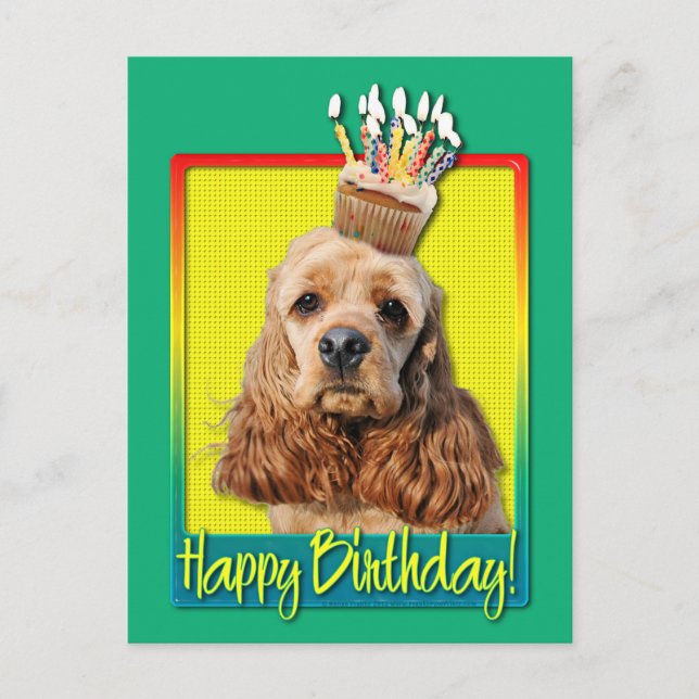 Cartão Postal Cupcake de aniversário - Cocker Spaniel (Frente)