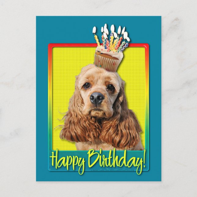 Cartão Postal Cupcake de aniversário - Cocker Spaniel (Frente)