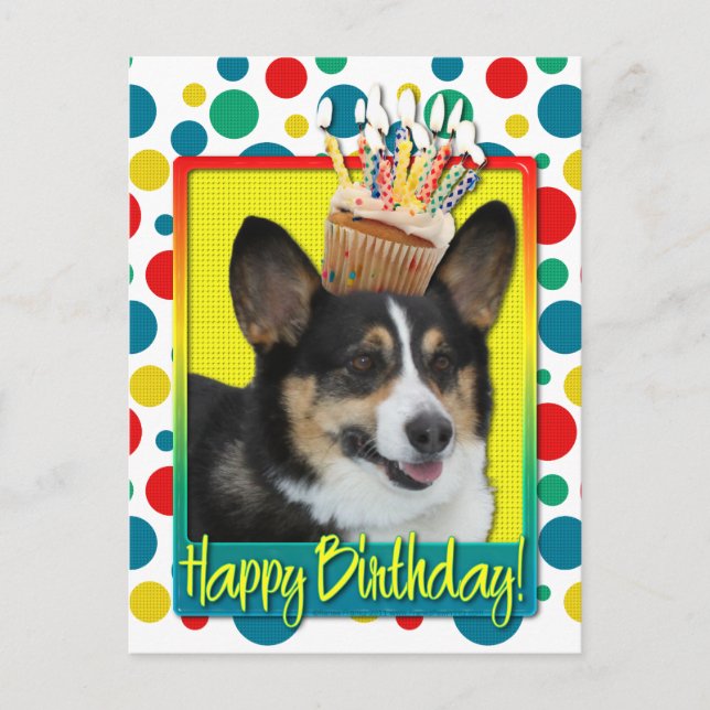 Cartão Postal Cupcake de aniversário - Corgi (Frente)