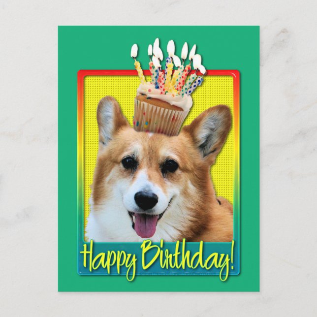 Cartão Postal Cupcake de aniversário - Corgi - Owen (Frente)