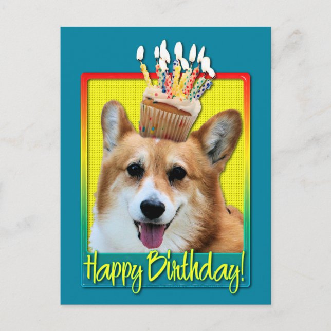 Cartão Postal Cupcake de aniversário - Corgi - Owen (Frente)