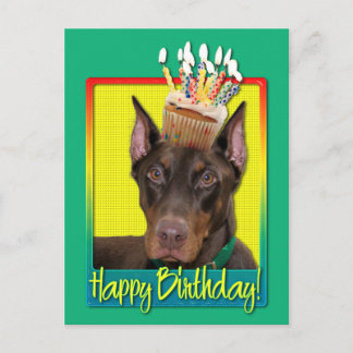 Cartão Postal Cupcake de aniversário - Doberman - Red - Rocky