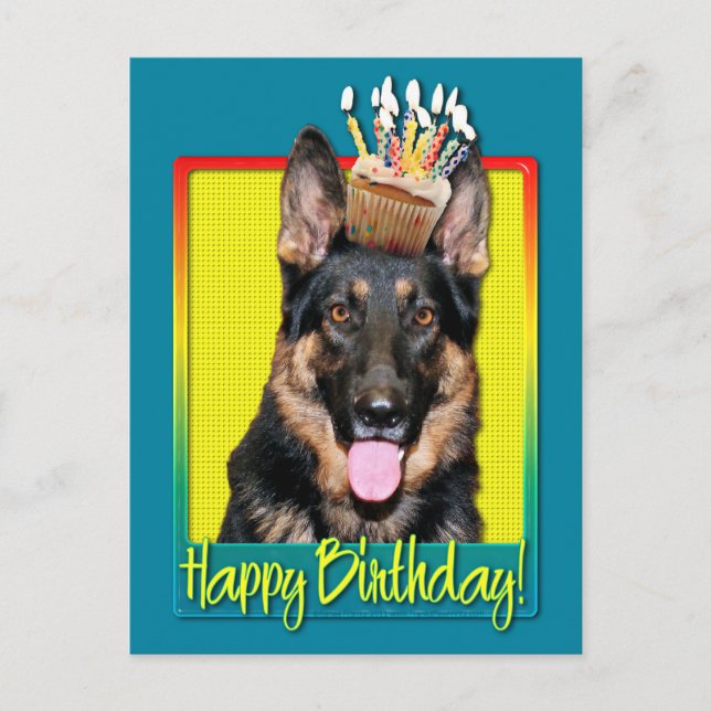 Cartão Postal Cupcake de aniversário - German shepherd - Kuno (Frente)