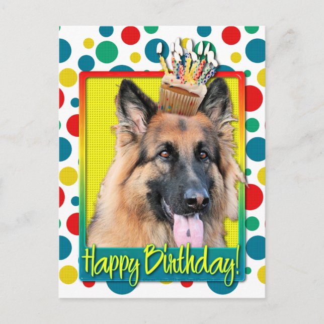 Cartão Postal Cupcake de aniversário - German shepherd - Oportun (Frente)