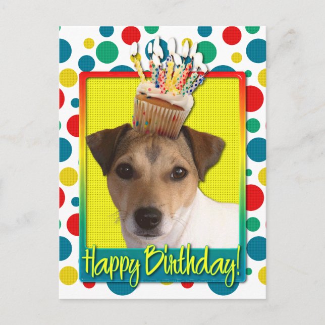 Cartão Postal Cupcake de aniversário - Jack Russell (Frente)